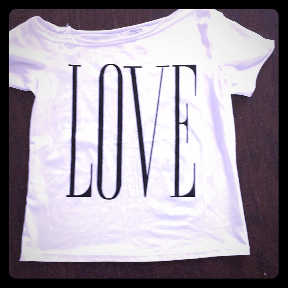 LOVE off the shoulder white XL T-shirt. New, never worn.